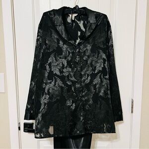 VTG Private Luxuries Black Floral Lace Pajama Set Size XL